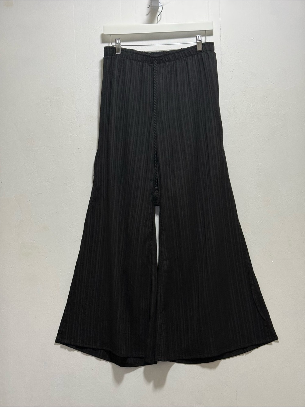 J Valdi Black Flowy Side Slit Wide Leg Swim Cover Up Beach Pants Women's Sz L